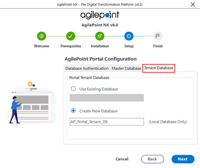 AgilePoint Portal Configuration Tenant Database tab