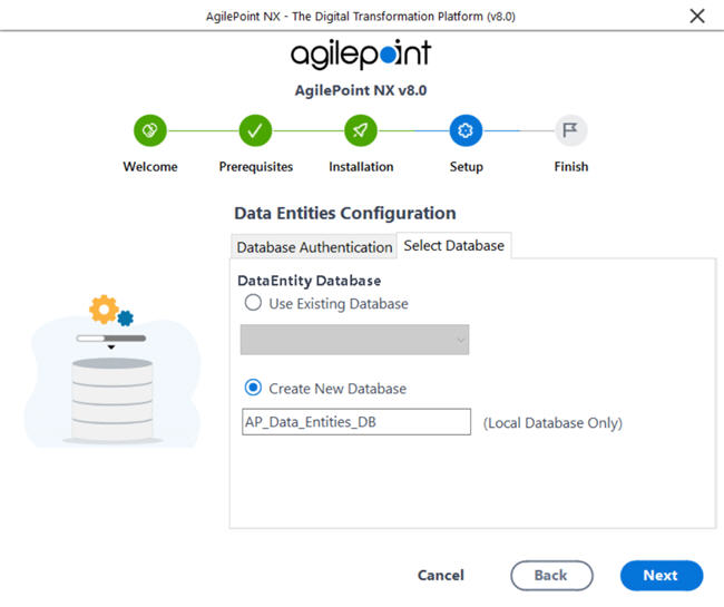 Data Entities Configuration Database screen
