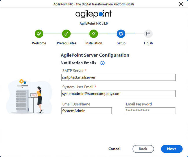 AgilePoint Server Configuration Notification E-mail screen