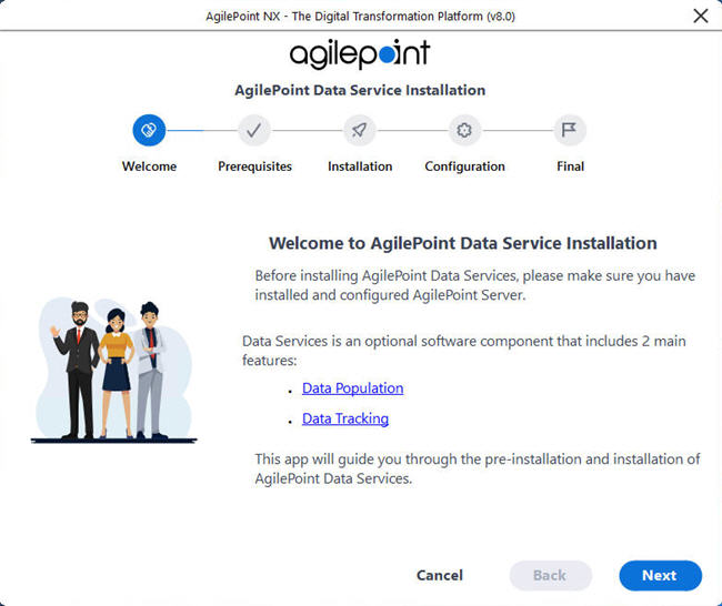 Welcome to AgilePoint Data Service Installation screen