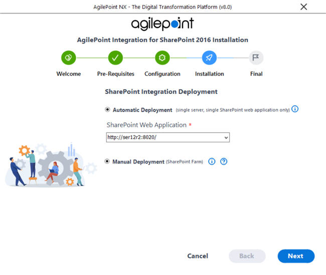 SharePoint Integration Deployment screen