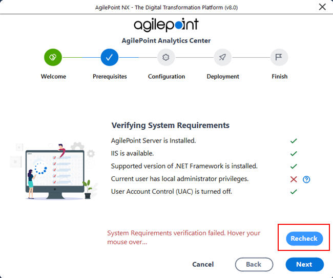 Verifying System Requirements Error screen AgilePoint SAP Connector