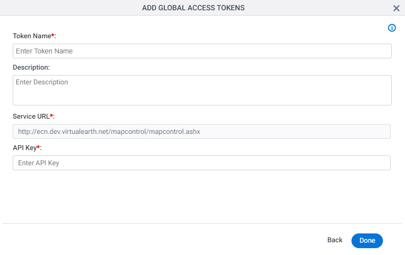 Bing Maps Access Token screen