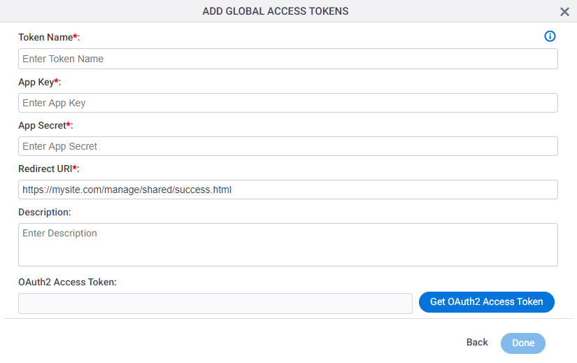 Dropbox Access Token screen