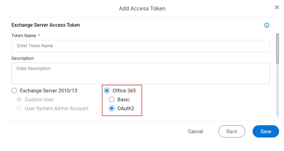 Exchange Server Global Access Token screen