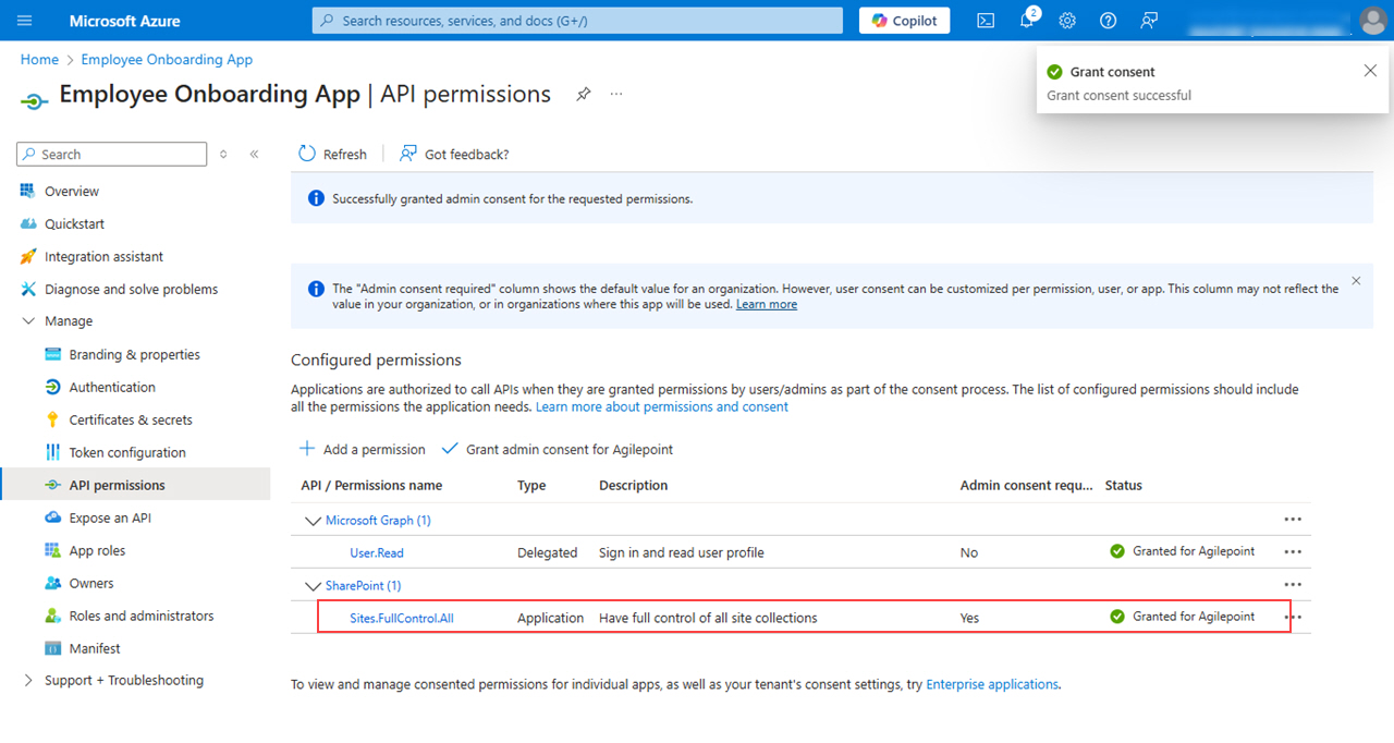 Added SharePoint Permissions