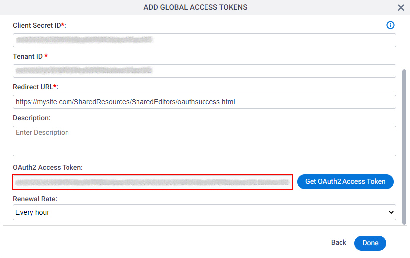 OneDrive for Business Access Token screen