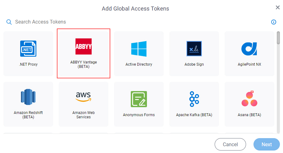 Select ABBYY Vantage Access Token