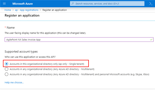 Register an application screen