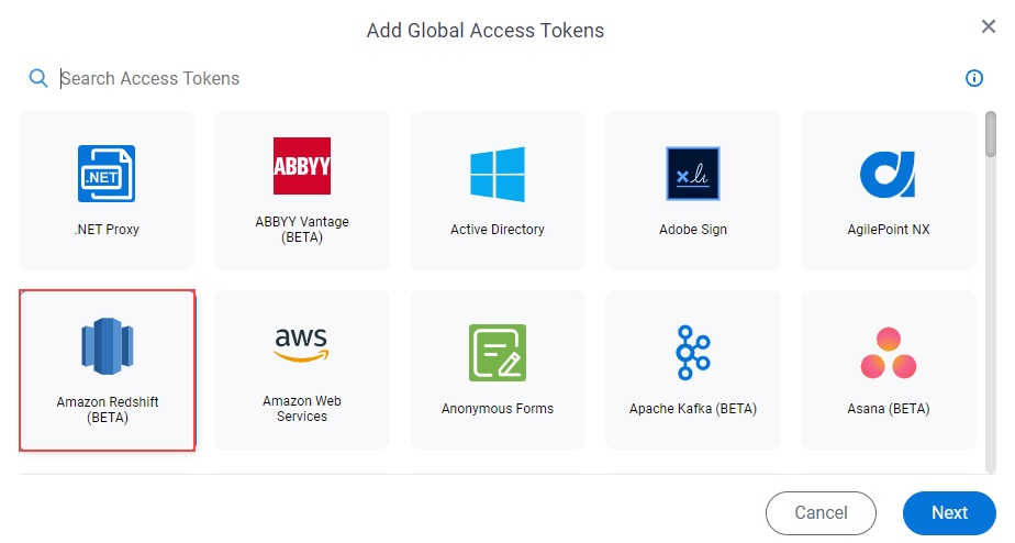 Select Amazon Redshift Access Token