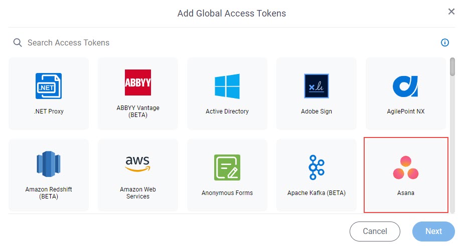 Select Asana Access Token