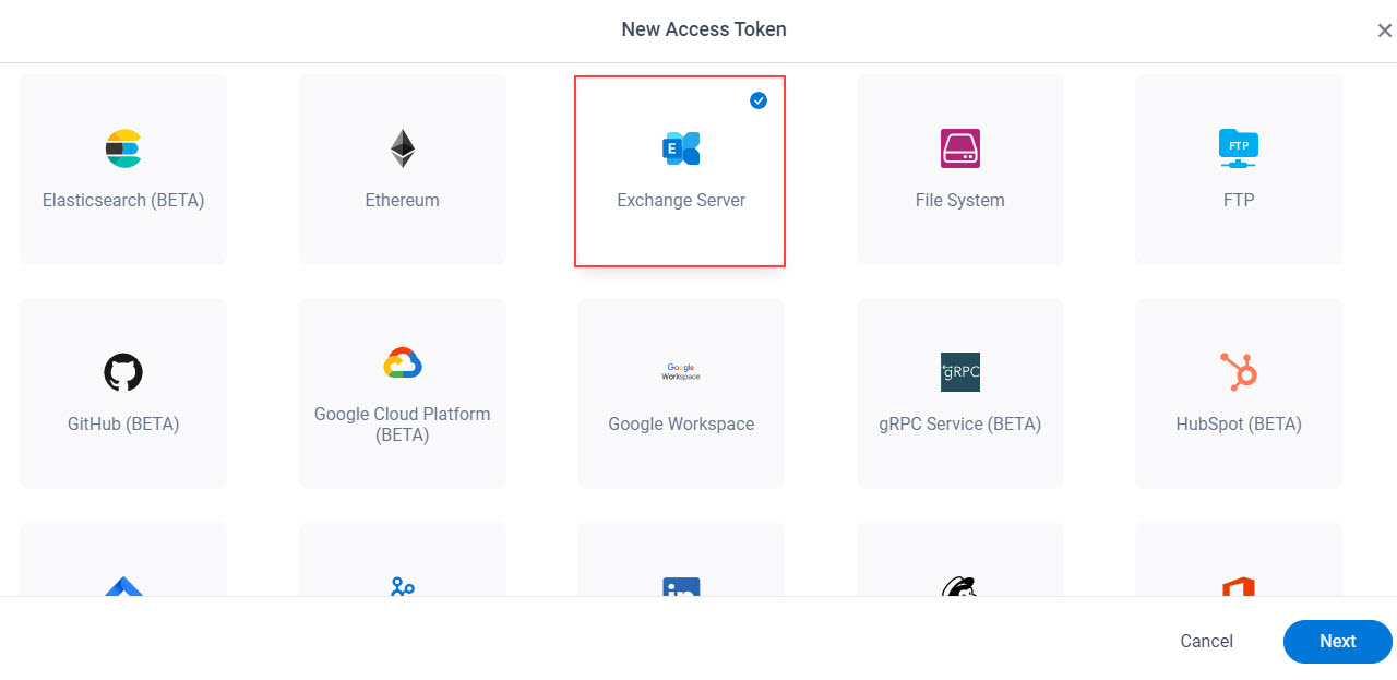 Select Exchange Server App Token