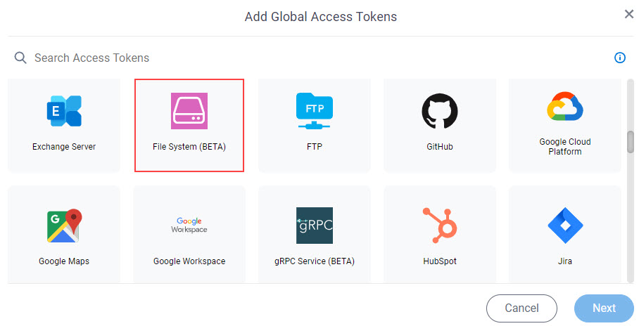 Select File System Access Token