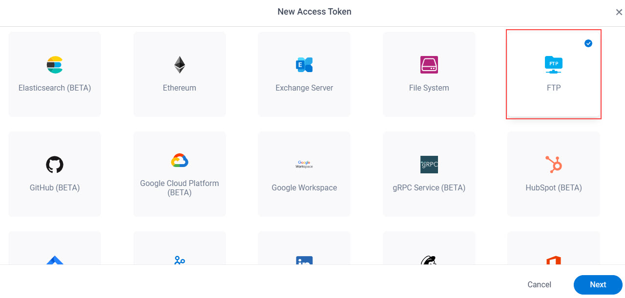 Select FTP App Token