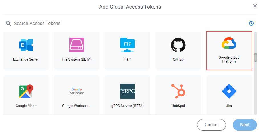 Select Google Cloud Platform Access Token