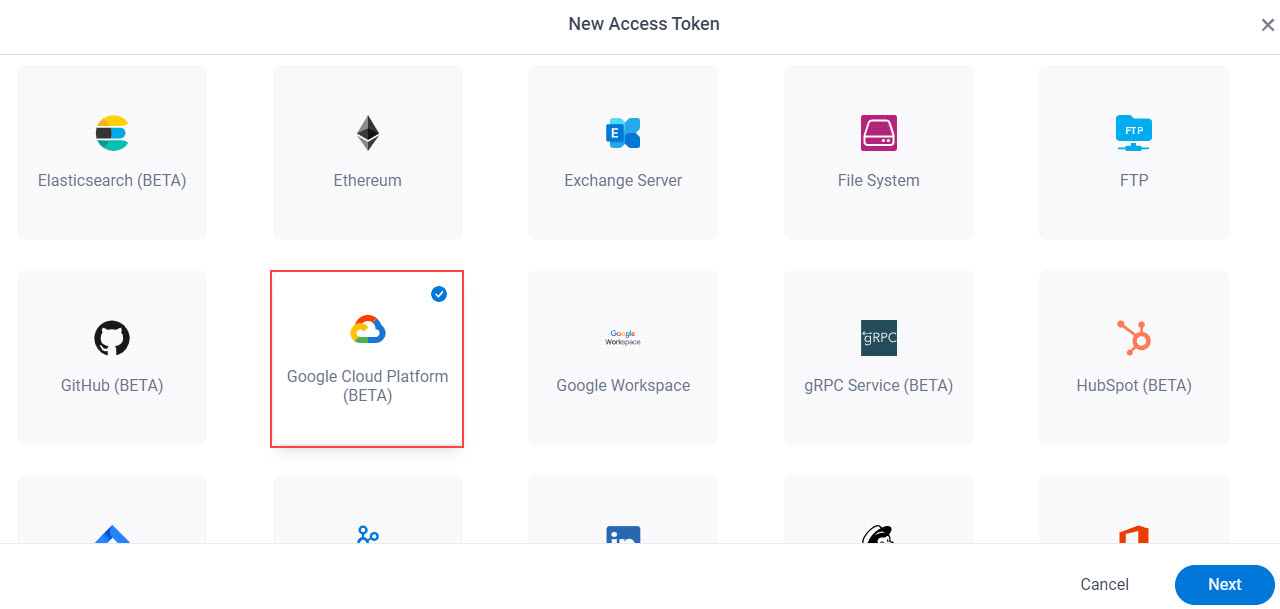 Select Google Cloud Platform App Token