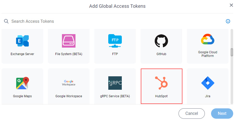 Select HubSpot Access Token