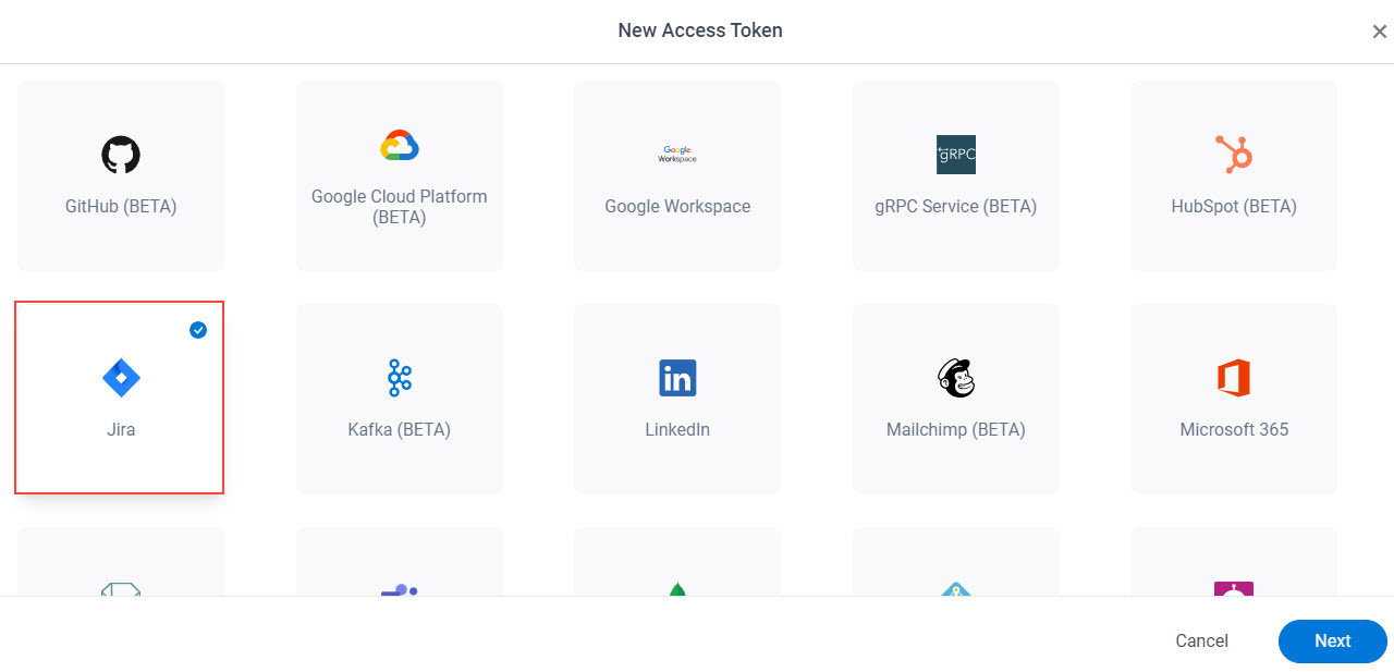 Select Jira App Token