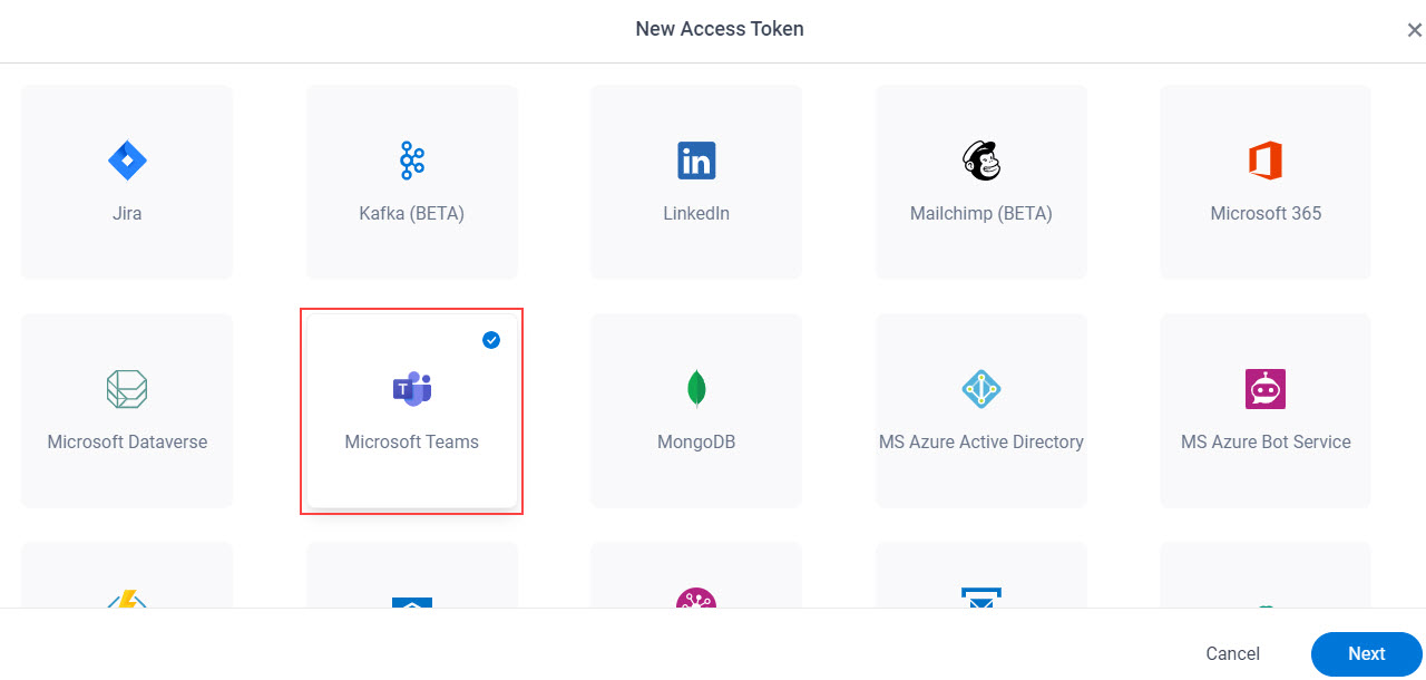 Select Microsoft Teams App Token