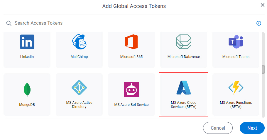 Select MS Azure Cloud Services Access Token