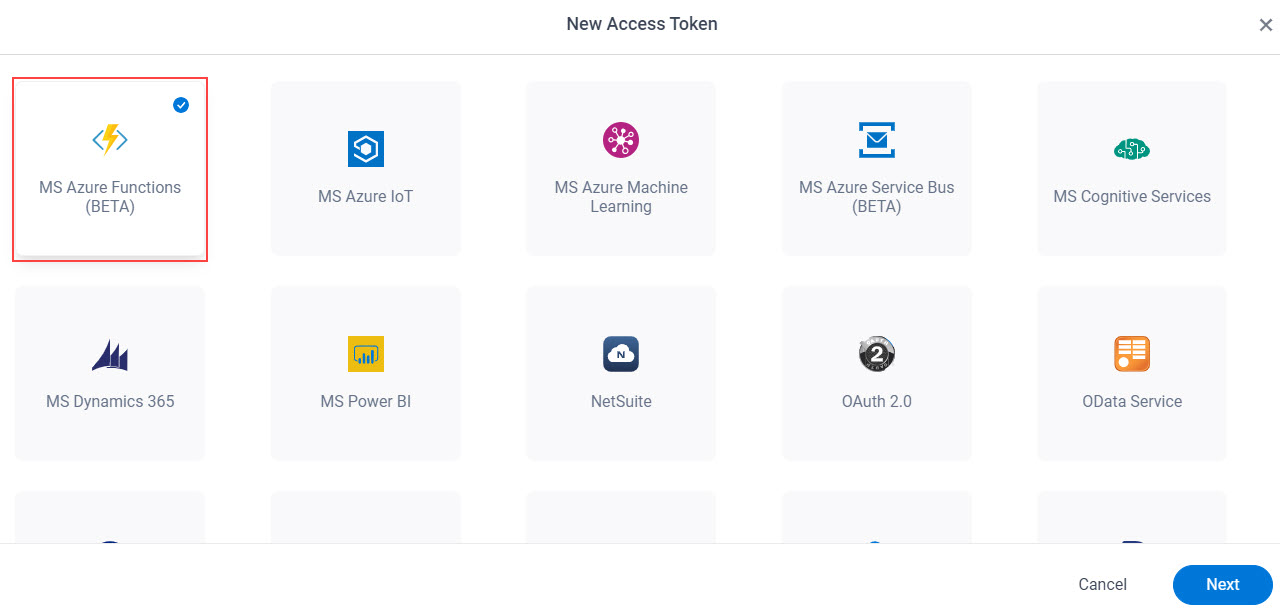 Select MS Azure Functions App Token