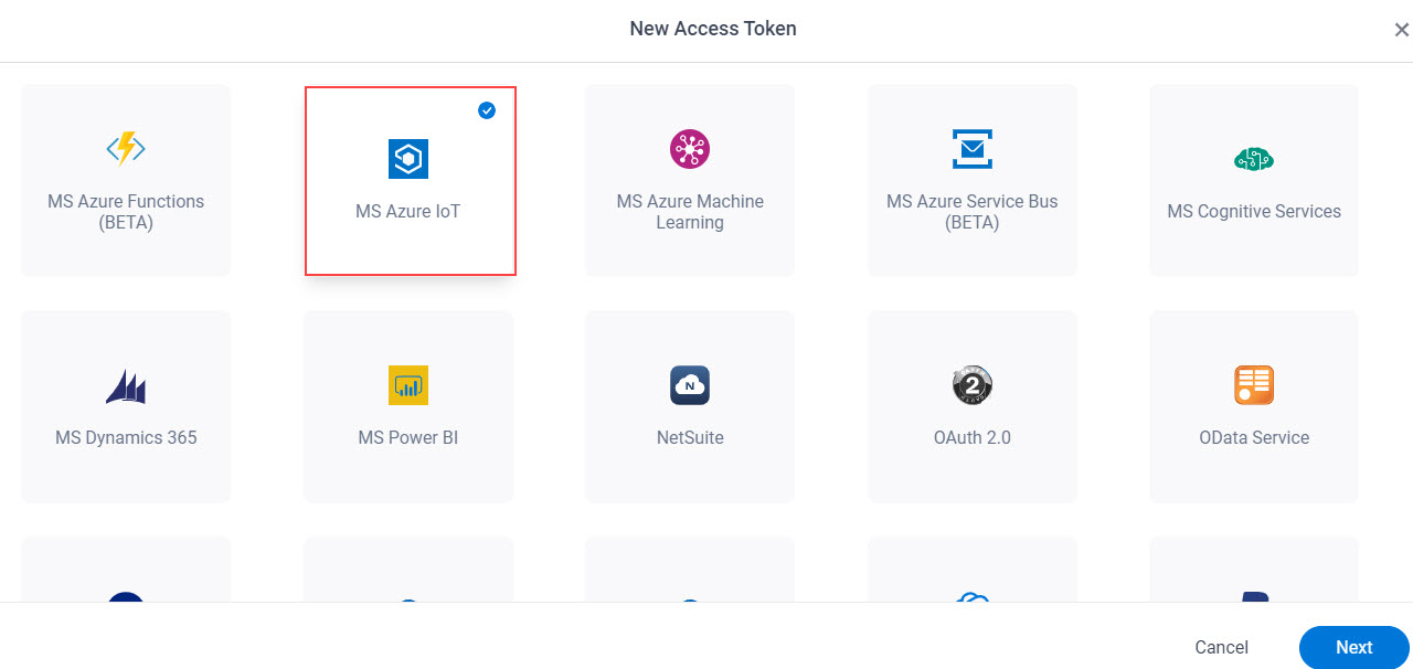 Select MS Azure IoT App Token