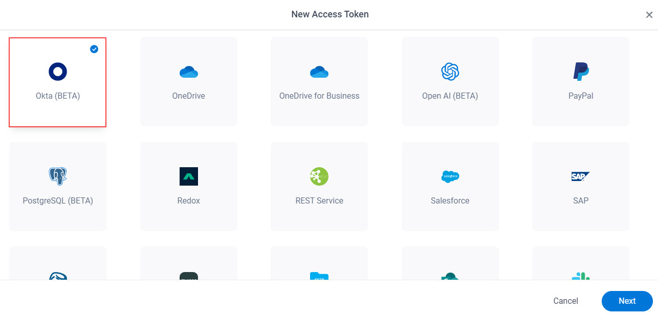 Select Okta App Token