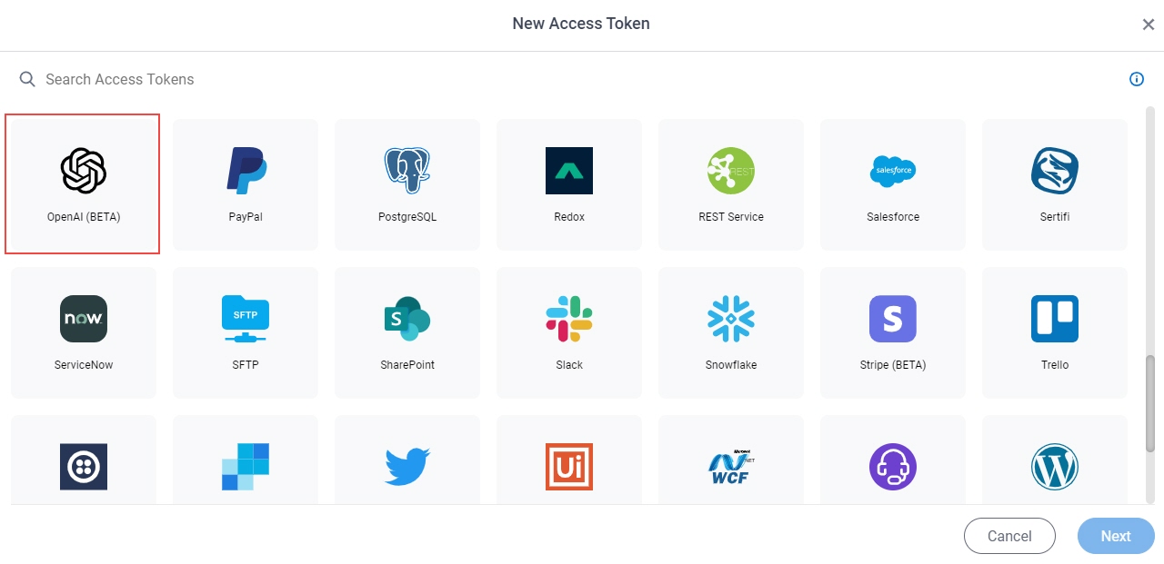 Select OpenAI App Token