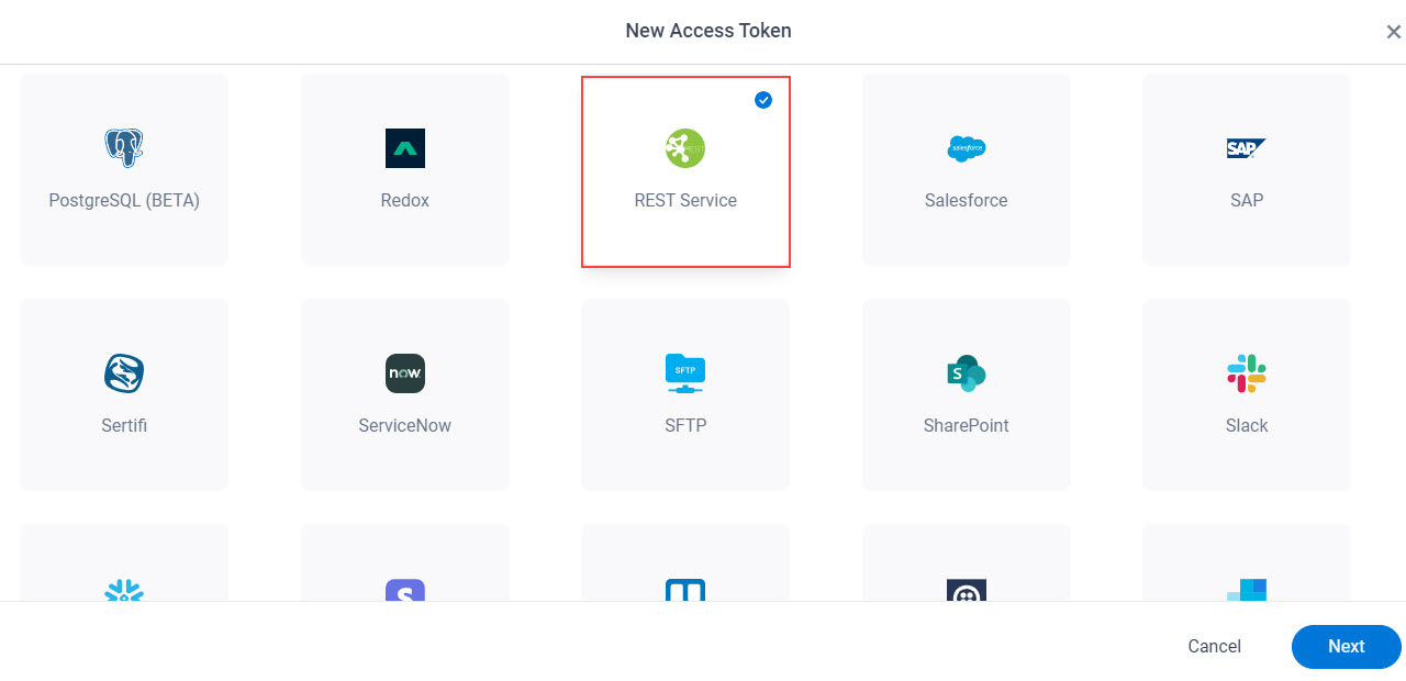 Select REST Service App Token