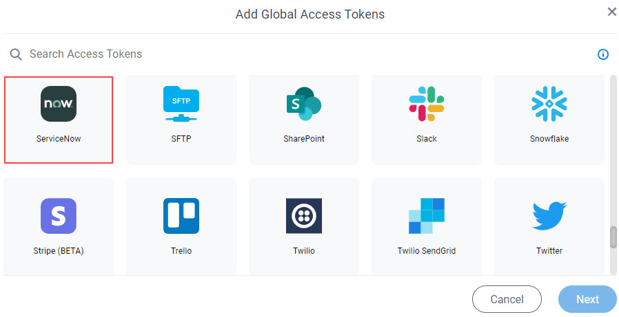 Select ServiceNow Access Token