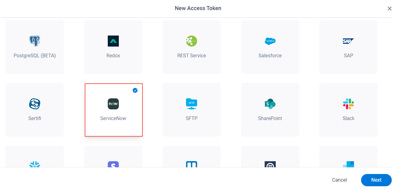 Select ServiceNow App Token