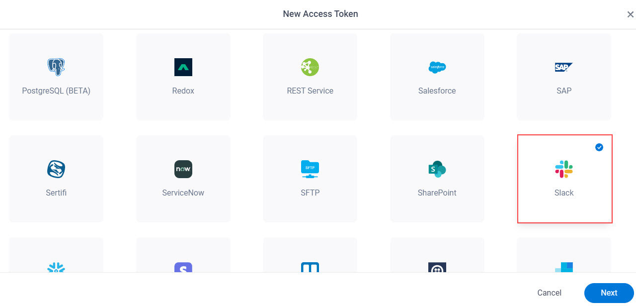 Select Slack App Token