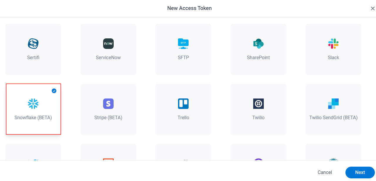 Select Snowflake App Token