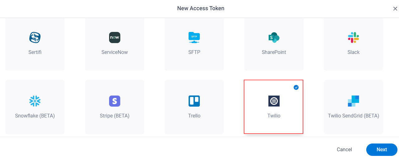 Select Twilio App Token