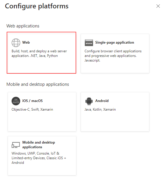 Configure Platforms screen