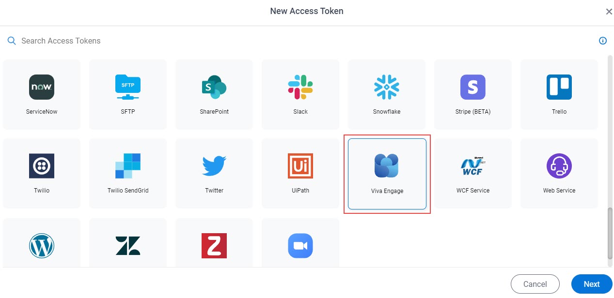 Select Yammer App Token