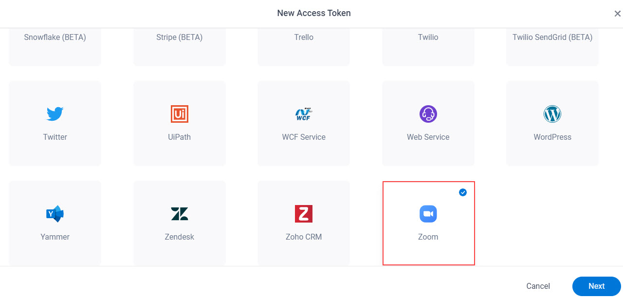 Select Zoom App Token