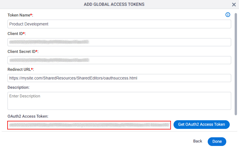 OneDrive Access Token screen