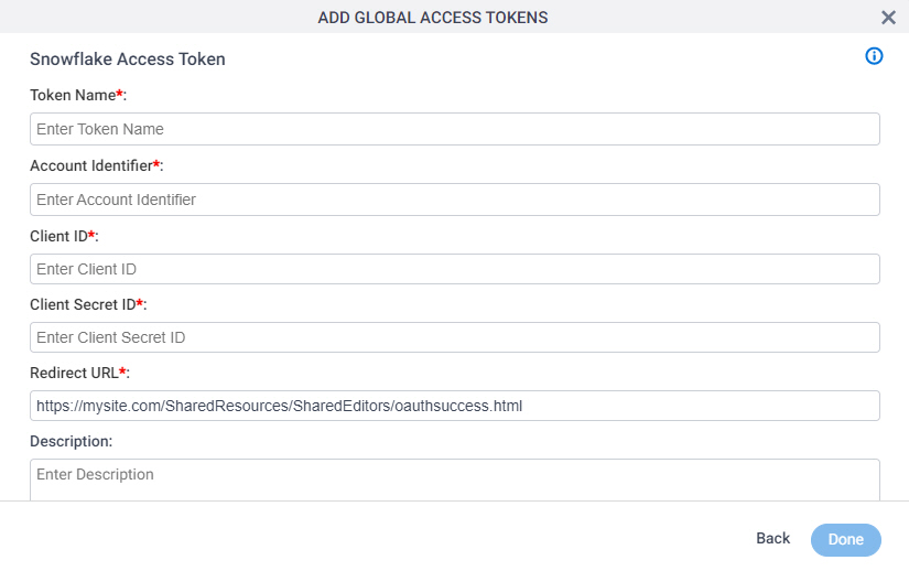 Snowflake Global Access Token screen