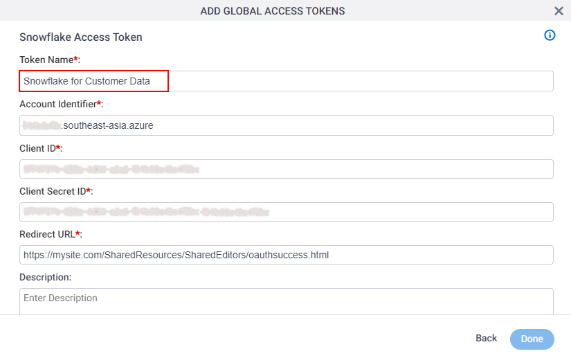 Snowflake Access Token screen