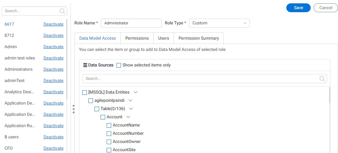 Analytics Center Permissions screen