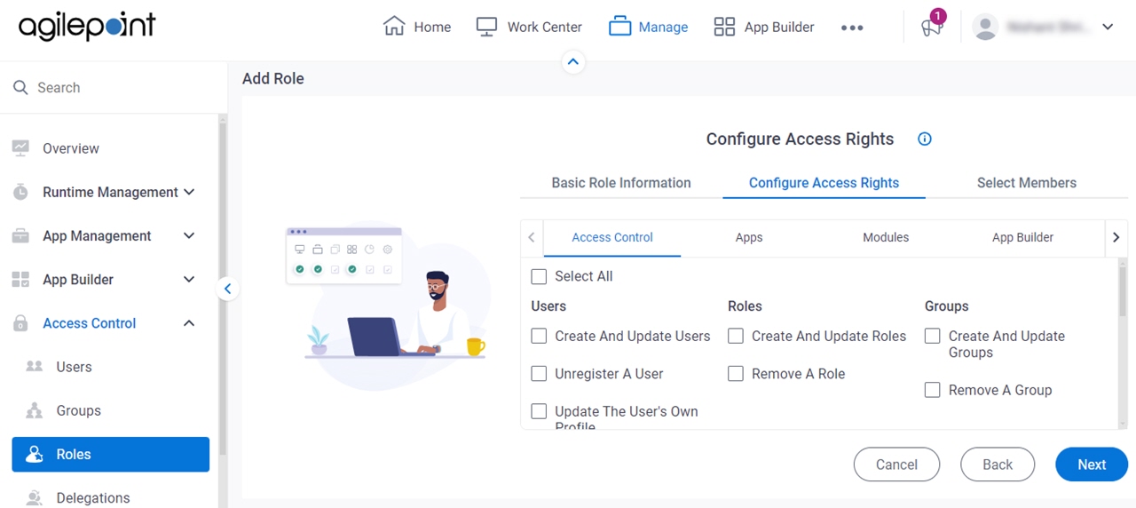 Configure Access Rights tab