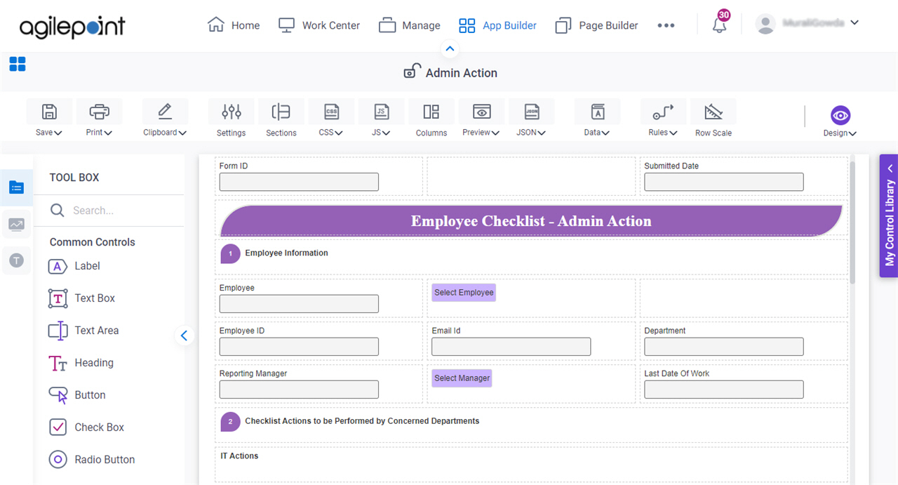 Formatted Admin Action screen