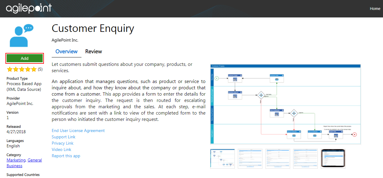 Customer Enquiry screen