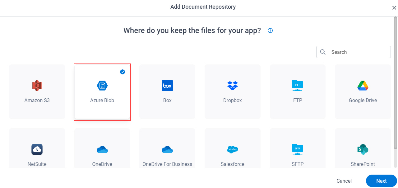 Select MS Azure Blob Storage