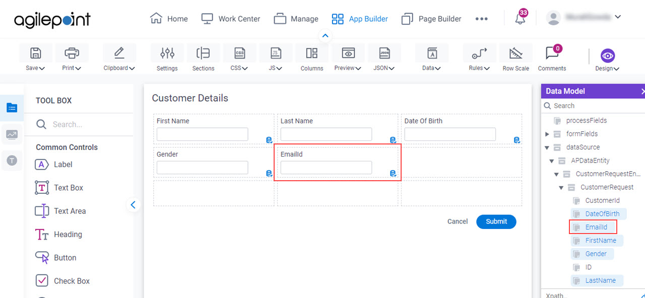 Customer Details Email ID screen