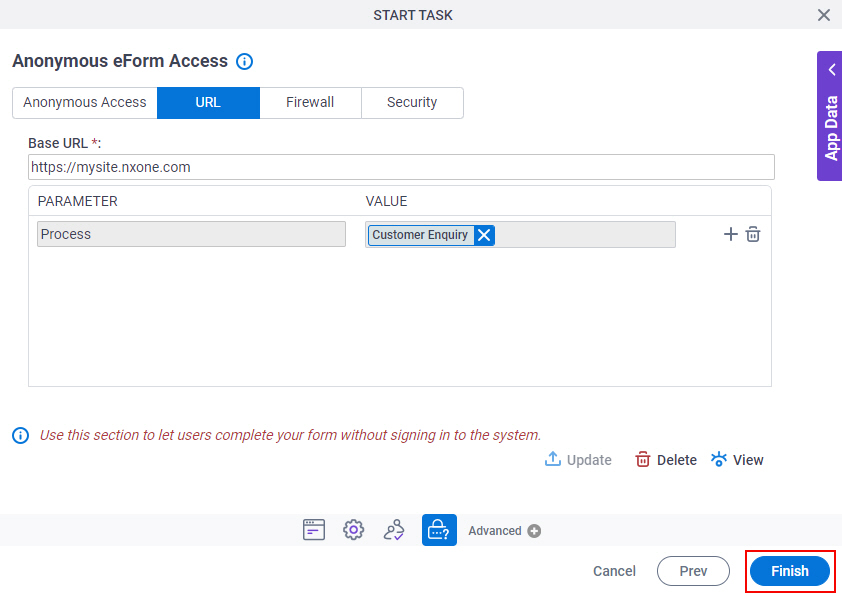 Application eForm Access screen