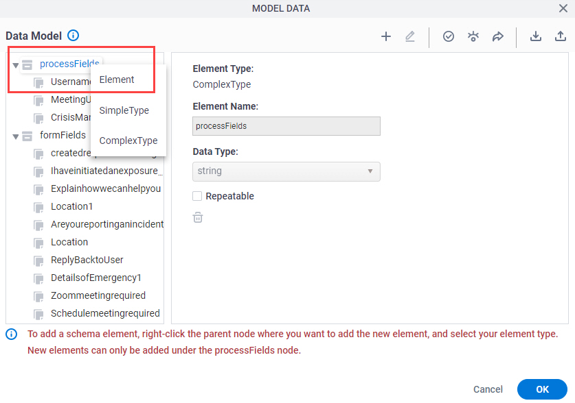 Data Model screen