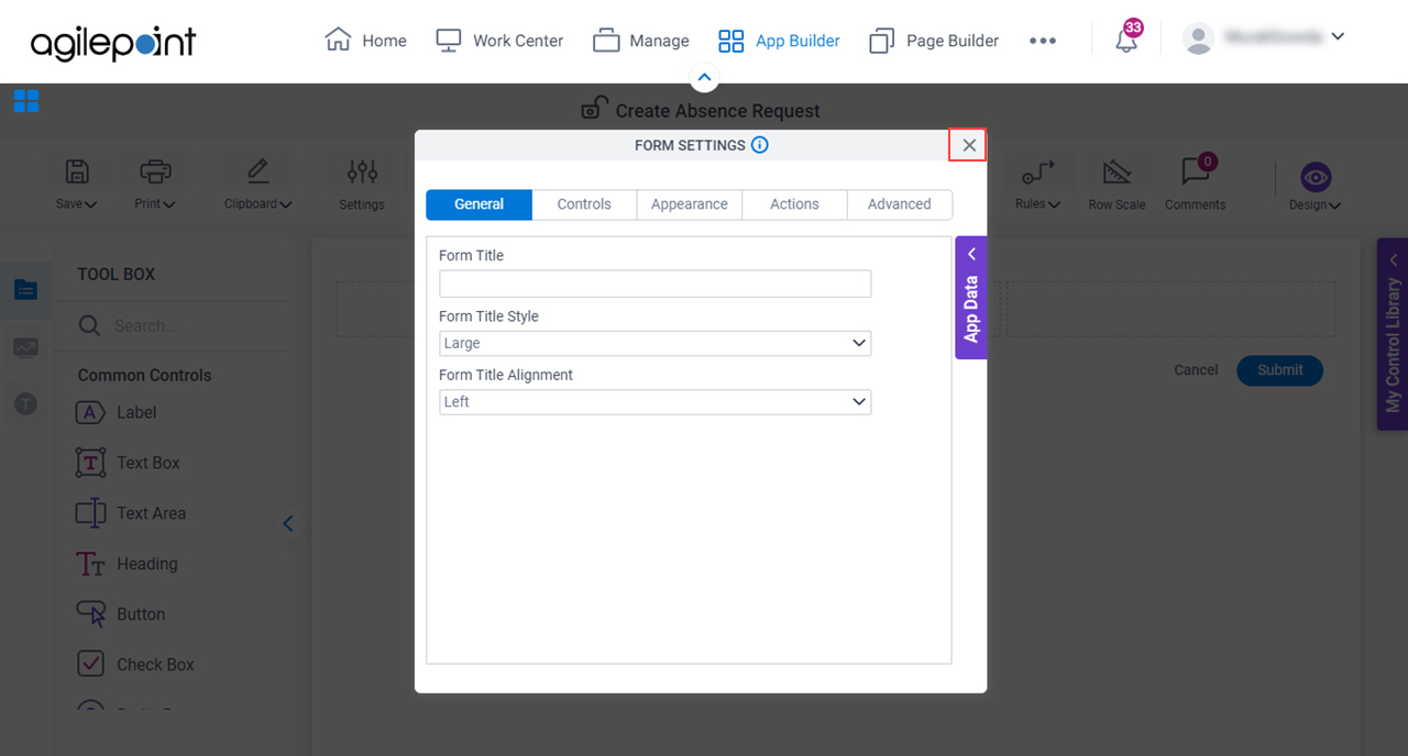 Close Form Settings