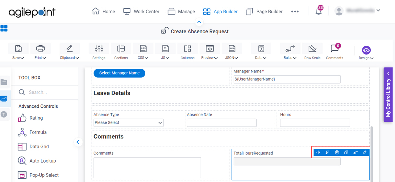 Form Control Quick Menu Shows